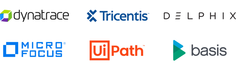 Partnerlogos: dynatrace, Tricentis, Delphix, Micro Focus, UI Path basis