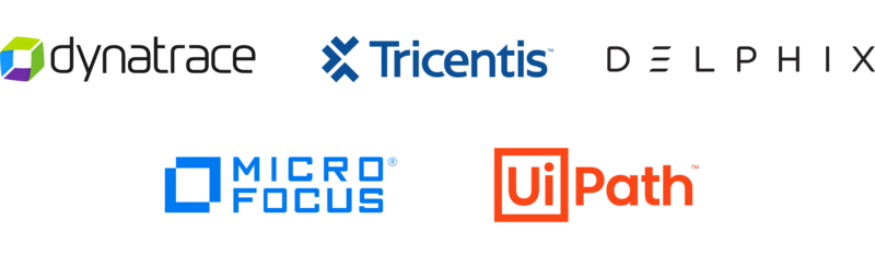 Partnerlogos: dynatrace, Tricentis, Delphix, Micro Focus, UI Path